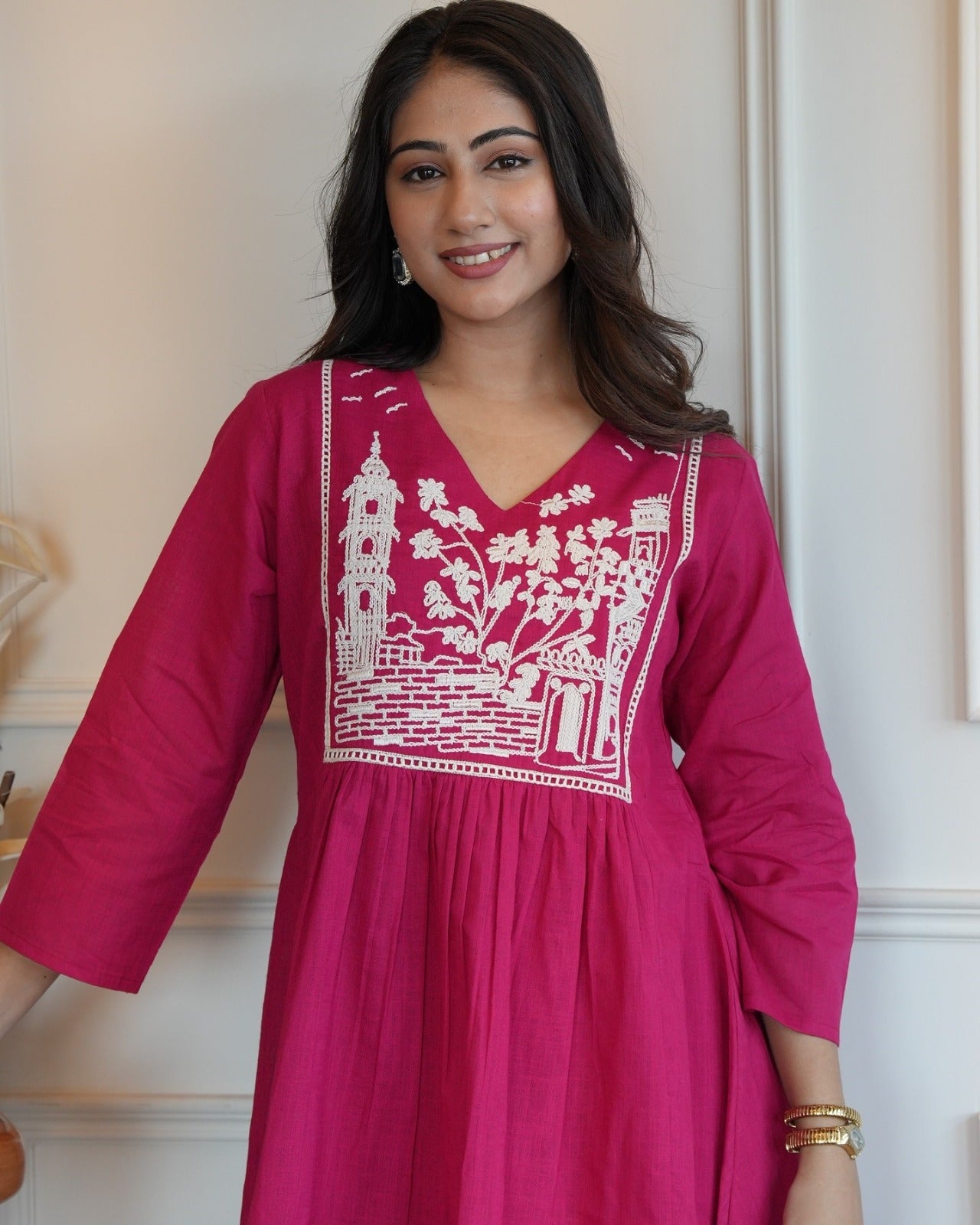 Pink Cotton Embroidery Co-ord Set
