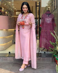 Light Pink Embroidery Chanderi Silk Dupatta Set