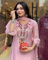 Light Pink Embroidery Chanderi Silk Dupatta Set