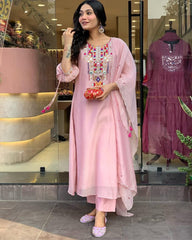 Light Pink Embroidery Chanderi Silk Dupatta Set