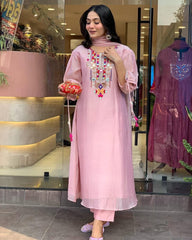 Light Pink Embroidery Chanderi Silk Dupatta Set
