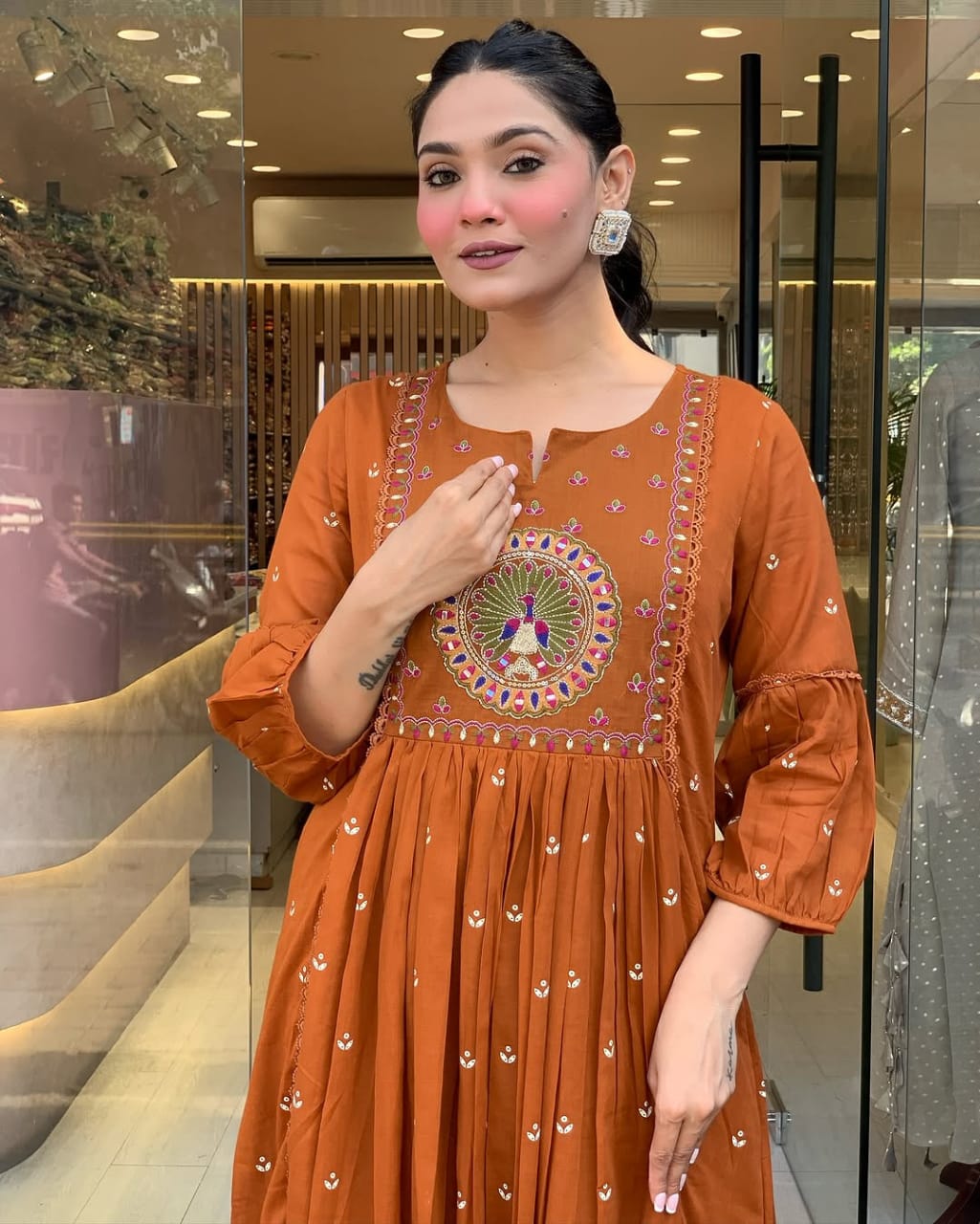 Rust Orange Embroidered Anarkali Suit with Dupatta