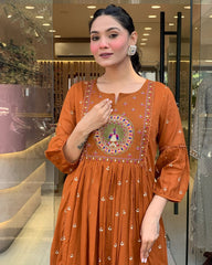 Rust Orange Embroidered Anarkali Suit with Dupatta