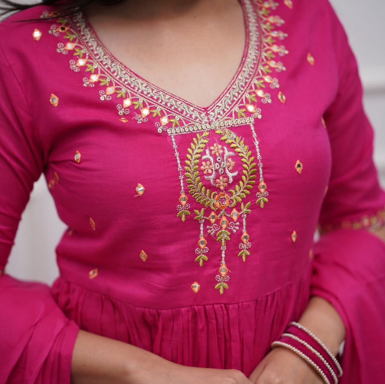 Fuchsia Pink Cotton Embroidered Sharara And Dupatta Set.