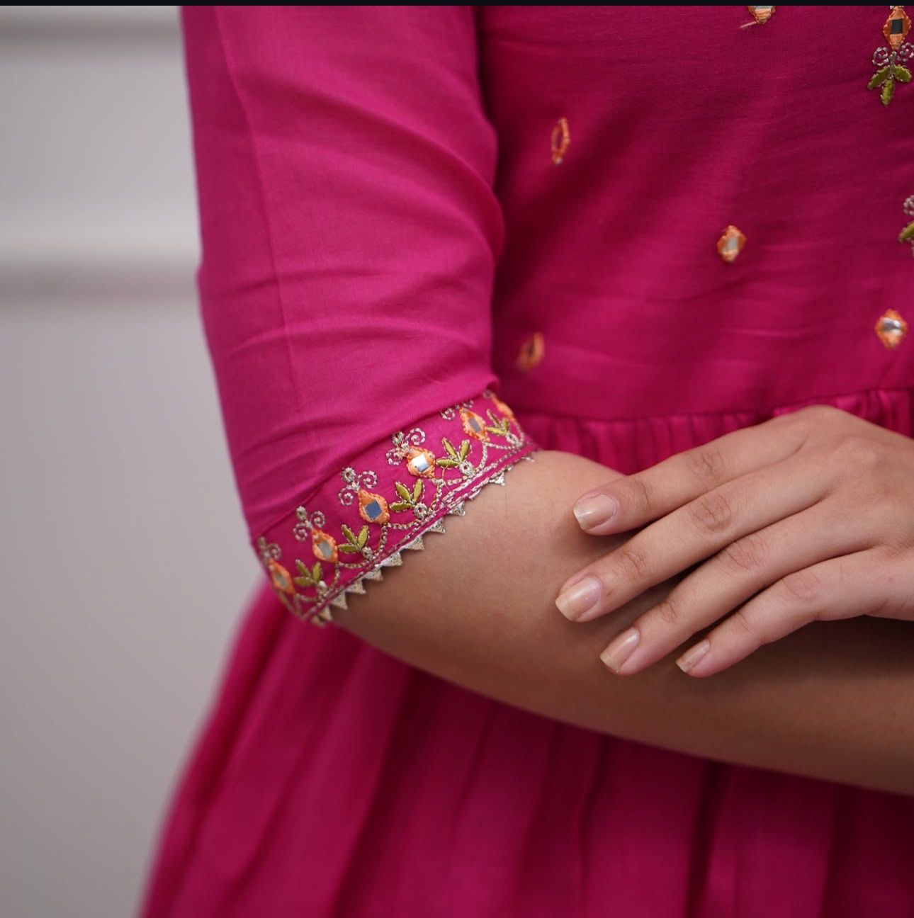 Fuchsia Pink Cotton Embroidered Sharara And Dupatta Set.