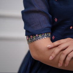 Navy Blue Cotton Embroidered Sharara And Dupatta Set.