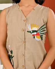 Cotton Classic Beige Embroidered Sleeveless Co-ord Set