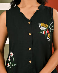 Cotton Black Embroidered Sleeveless Co-ord Set