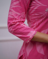 Rose Garden Leaf-Print Embroidery Muslin Dupatta Suit