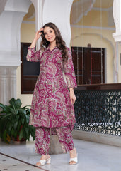 Multy Colore Printed Viscose Rayon Kurta And Pant Set