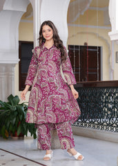Multy Colore Printed Viscose Rayon Kurta And Pant Set