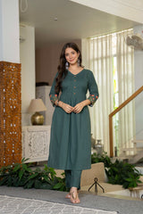 Olive Green Cotton Embroidery Kurta Set