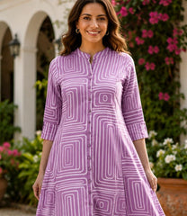 Women's Lavender Geometric Printed A-Line Kurta with Pants Set