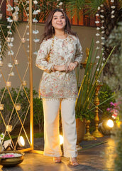 Women's Cream Heavy Embroidered French Crepe Co-ord Set with Pants