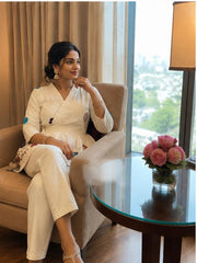 Women's Floral Embroidered Angrakha Peplum Kurta with Pant - Raddo Cotton