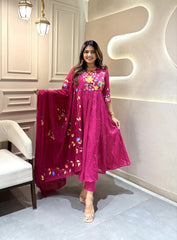 Cotton Flared Anarkali Embroidered Suit - pasoya