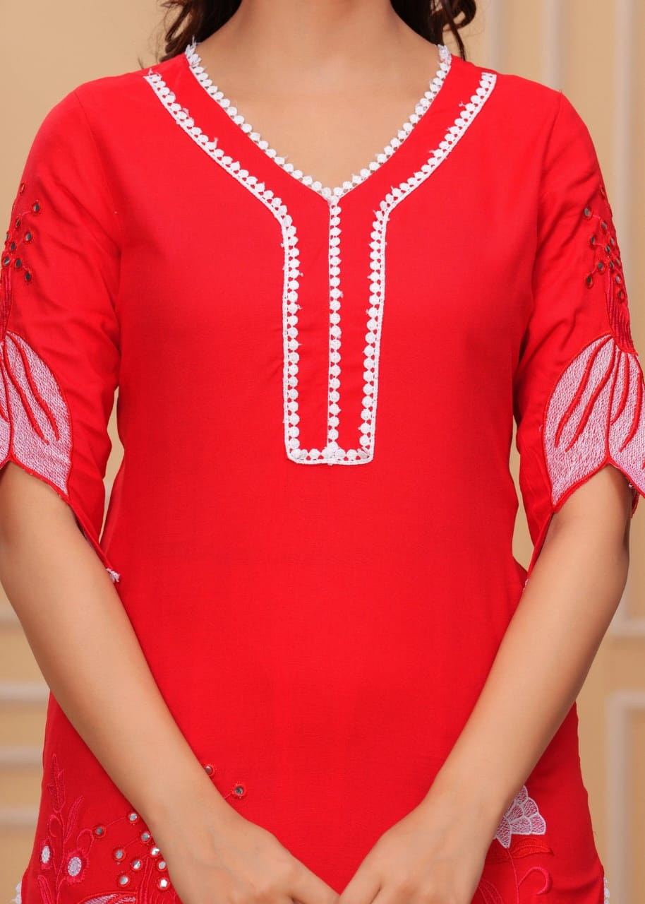 Cotton Lotus Embroidered Kurta Set - pasoya