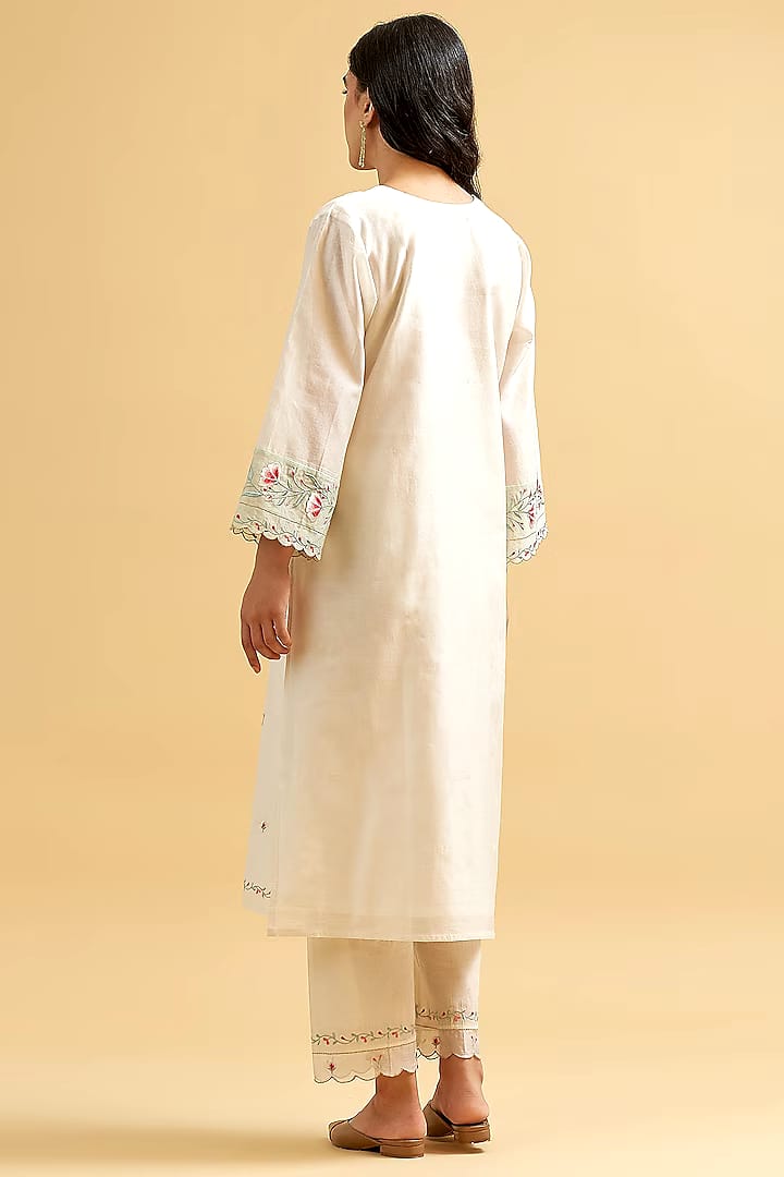 Cotton Off - White Embroidered Kurta Set - pasoya