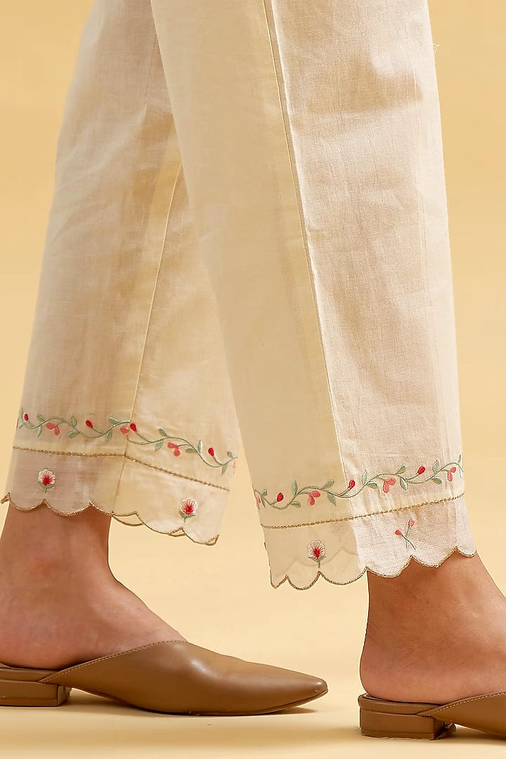 Cotton Off - White Embroidered Kurta Set - pasoya