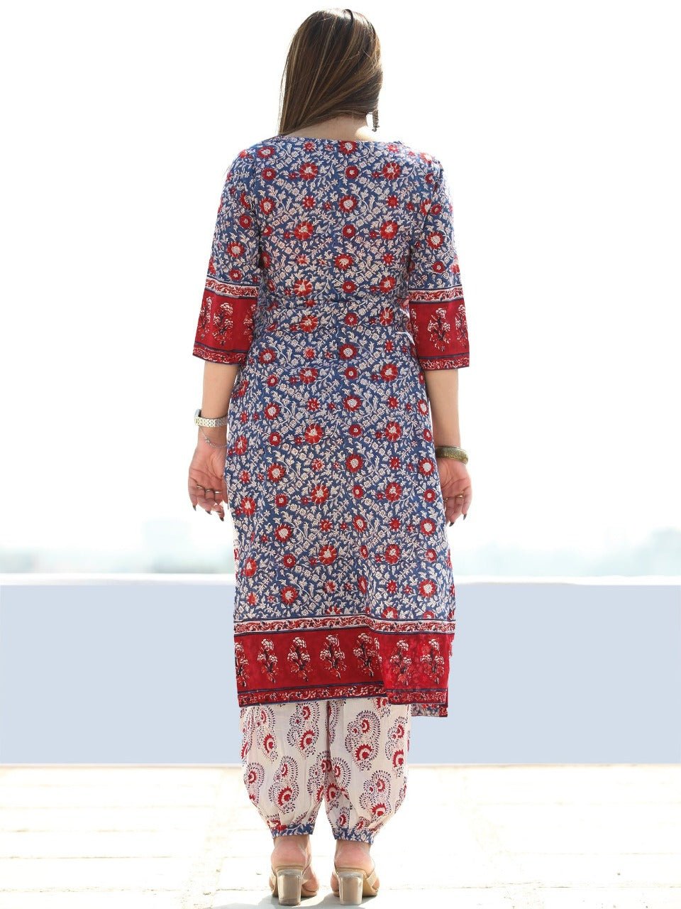 Cotton Print Kurta, Afghani Pant and Malmal Dupatta Set - pasoya