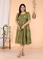 Dark Green Butterfly Cotton Middi Gown - pasoya