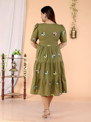 Dark Green Butterfly Cotton Middi Gown - pasoya