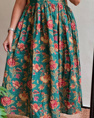 Dusty Green Cotton Lotus Print Dress - pasoya