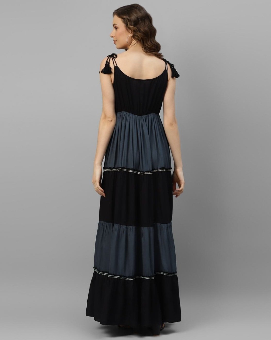 Elegant Black and Grey Viscose Rayon Gown - pasoya