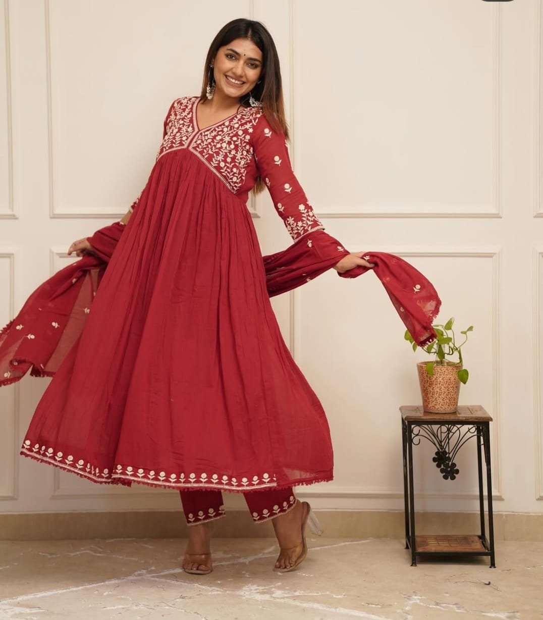 Elegant Maroon Anarkali Kurta Set – Graceful & Timeless - pasoya