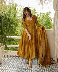 Elegant Mustard Anarkali Kurta Set – Traditional Chic - pasoya