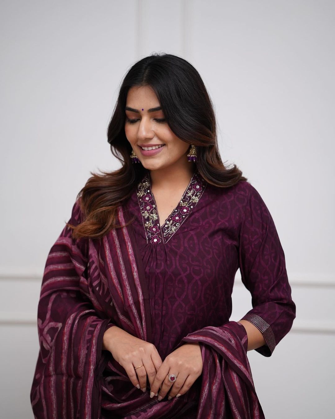 Festive Special Cotton Magenta Kurta Pant and Dupatta set - pasoya