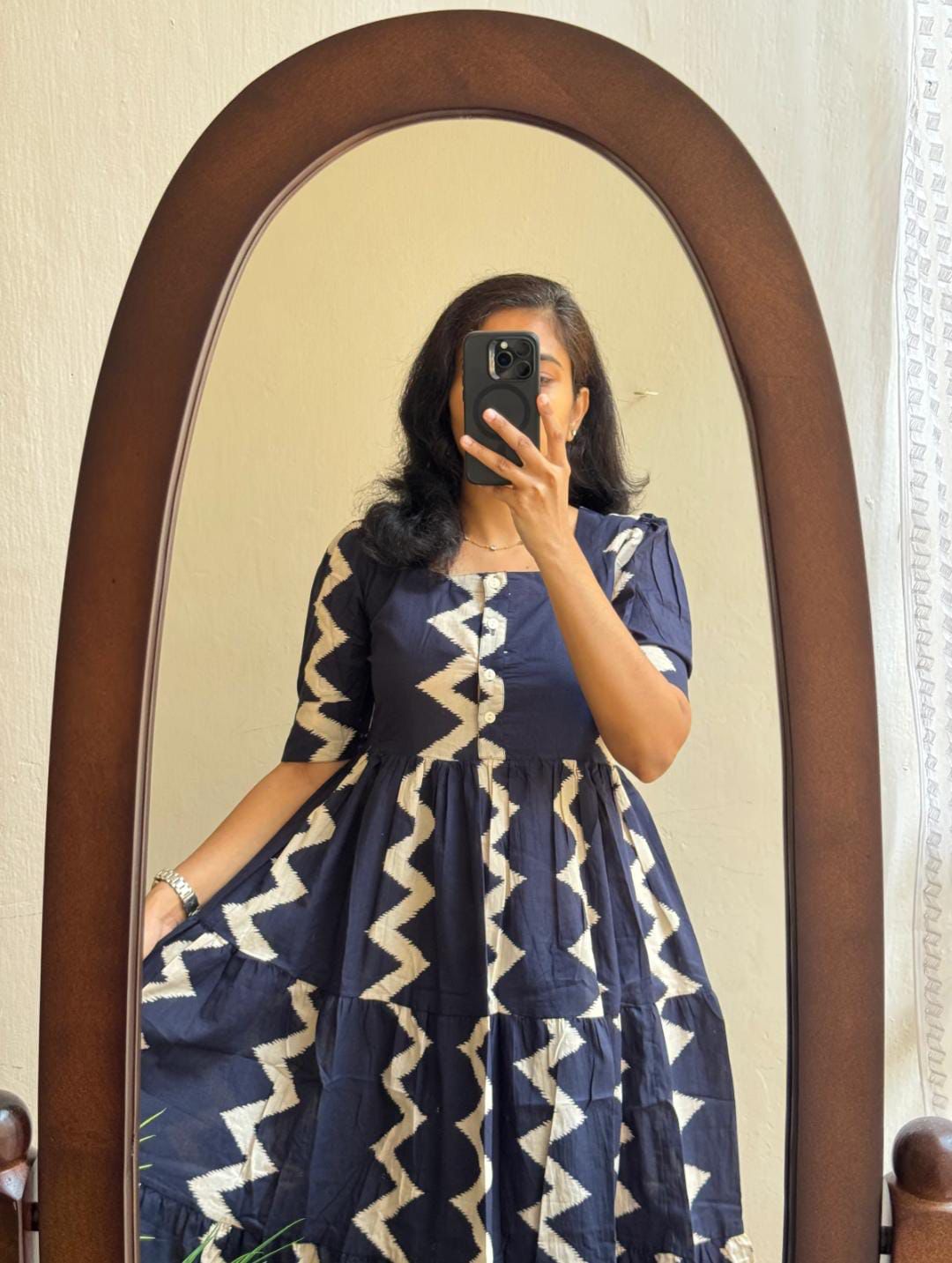 Indigo Cotton Wave Midi Dress - pasoya