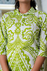 Lime Green Cotton Ikat Print Co - Ord Set - pasoya