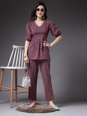 Maroon Striped Cotton Co - Ord Set - pasoya