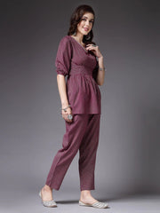 Maroon Striped Cotton Co - Ord Set - pasoya