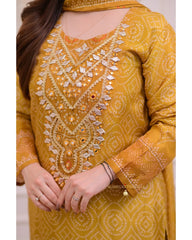 Mustard Yellow Gotawork Bandhani Print Silk Suit - pasoya
