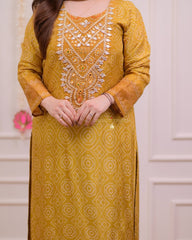 Mustard Yellow Gotawork Bandhani Print Silk Suit - pasoya