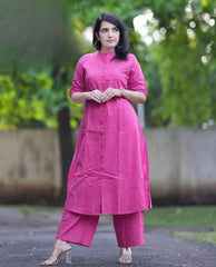 Pink Embroidered Cotton Kurta and Palazzo Set - pasoya