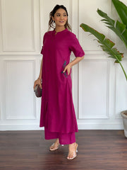 Pink Embroidered Cotton Kurta and Palazzo Set - pasoya