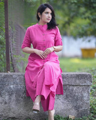 Pink Embroidered Cotton Kurta and Palazzo Set - pasoya