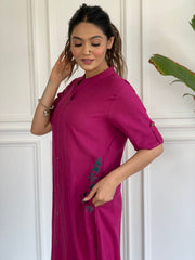 Pink Embroidered Cotton Kurta and Palazzo Set - pasoya