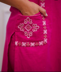 Pink Rani Embroidered Pocket Cotton Pant Set - pasoya