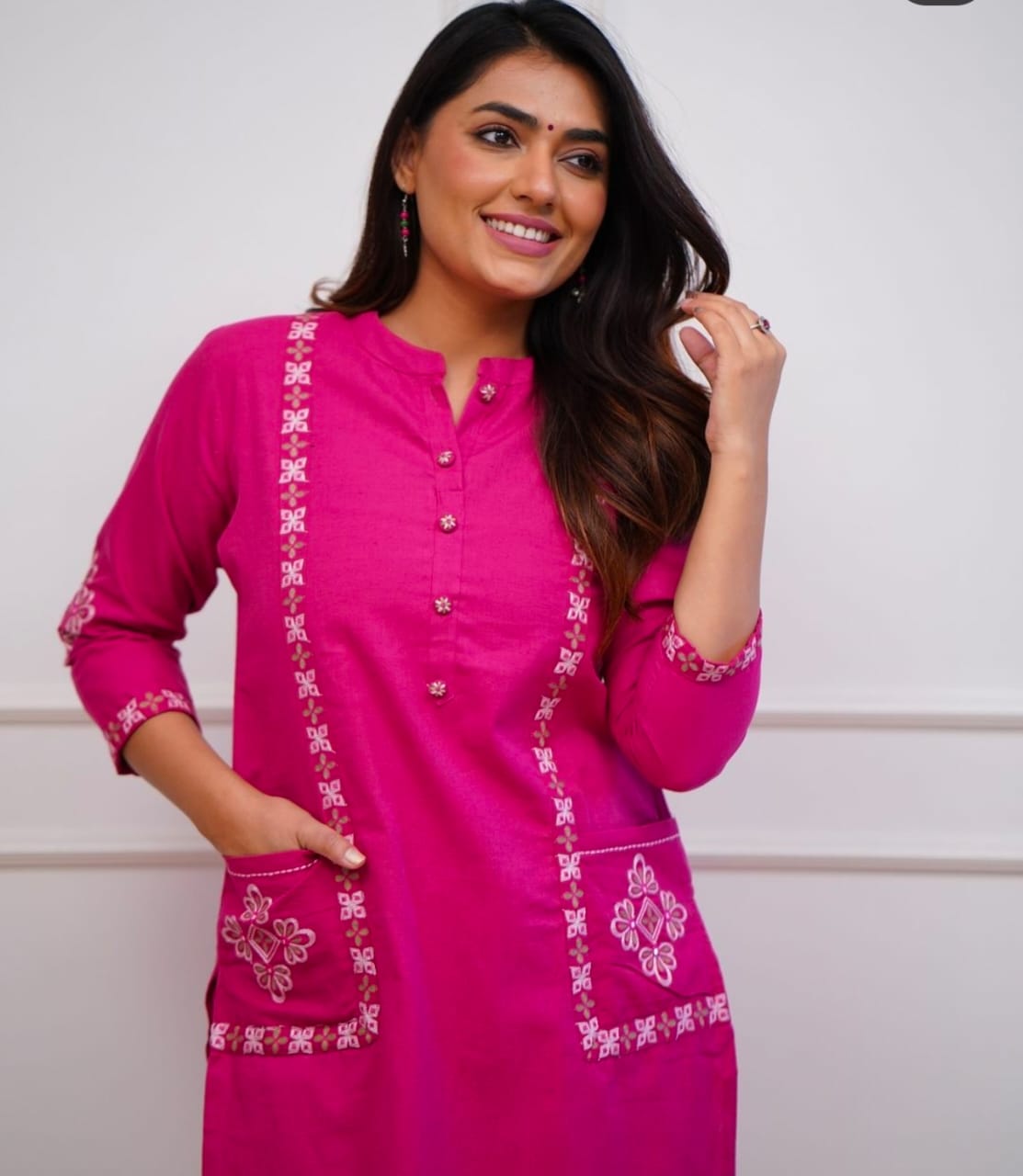 Pink Rani Embroidered Pocket Cotton Pant Set - pasoya