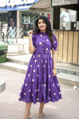 Purple Embroidery Cotton Dress - pasoya