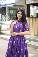 Purple Embroidery Cotton Dress - pasoya