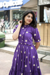 Purple Embroidery Cotton Dress - pasoya