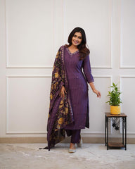 Purple Rayon Kurta Pant and Muslin Dupatta set - pasoya