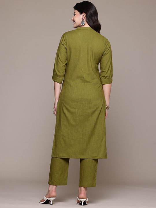 Green Cotton Elephant Embroidery Kurta Set