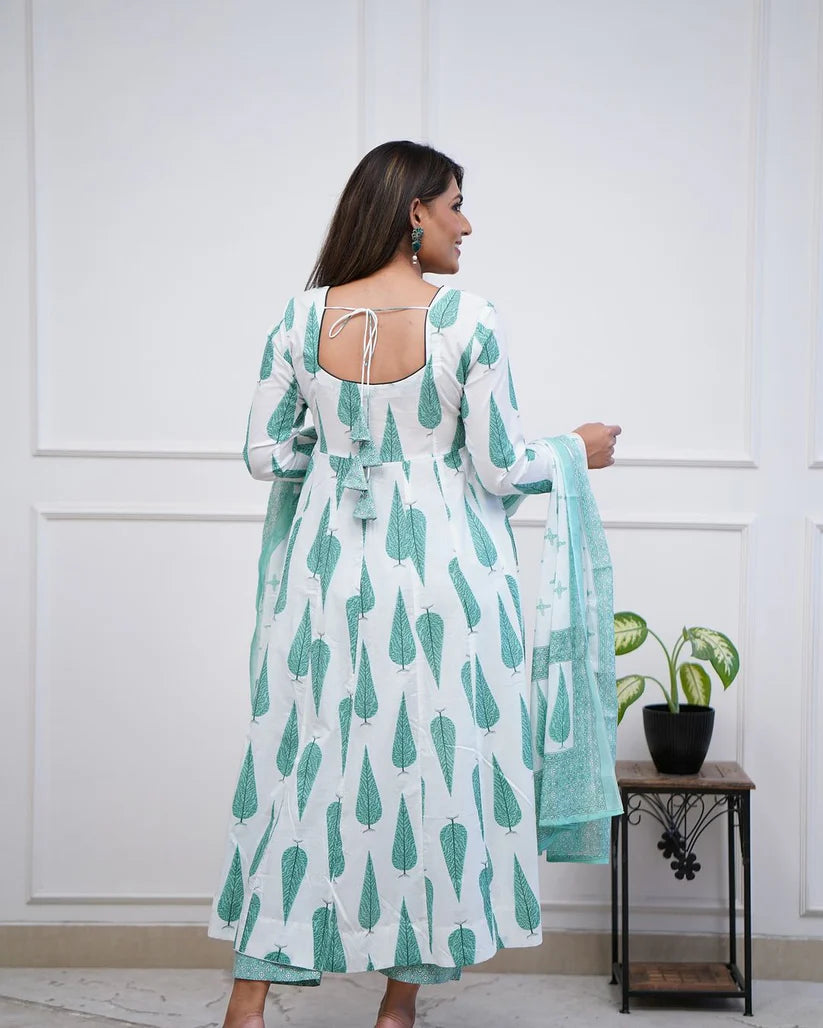 Sea Green Cotton Suit Set with Dupatta Set
