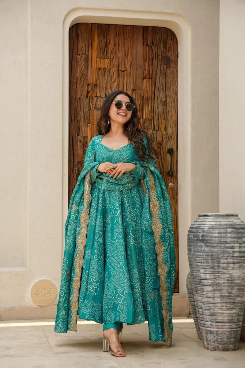 turquoise Cotton Suit Set with Dupatta - pasoya